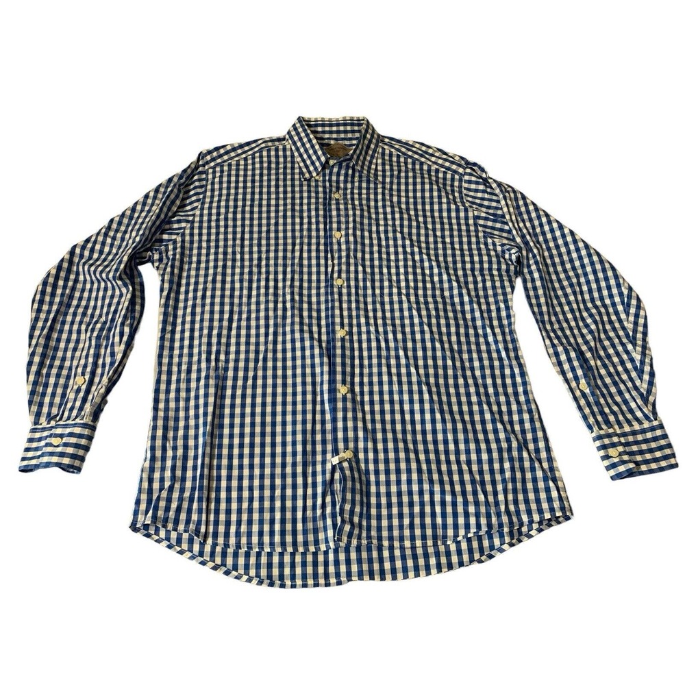 Bills Khakis Men’s Long Sleeve Button Down Navy Checkered Shirt XL Made In USA